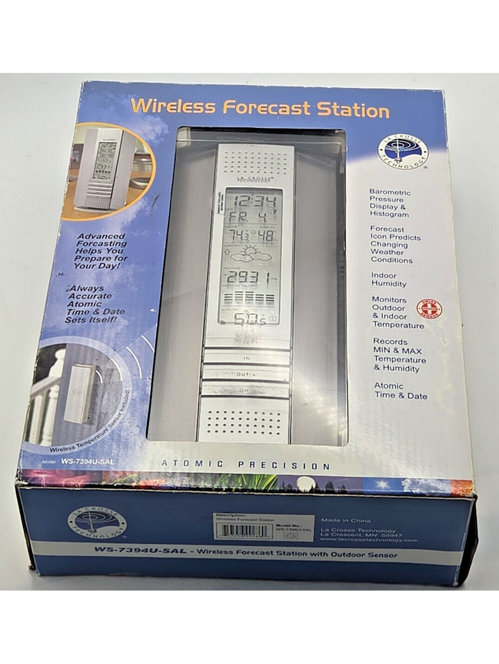 La Crosse NOS WS-7394U-SAL Wireless Forecast Station TX6U Sensor Atomic Clock